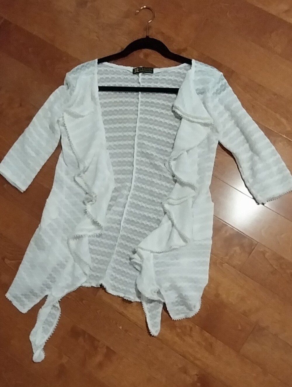 White Ruffled Open Front Women’s Sweater Cardigan
